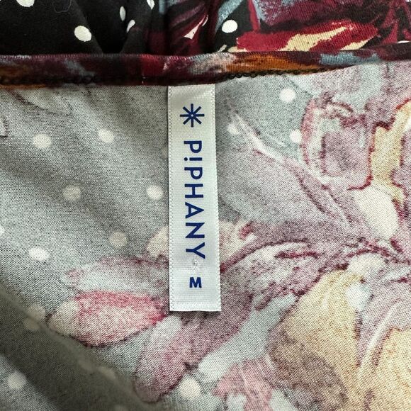 Piphany Black Floral Polka Dot Scoop Neck Tunic Size M - Picture 6 of 7